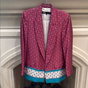 Pink and Teal Patterned Blazer